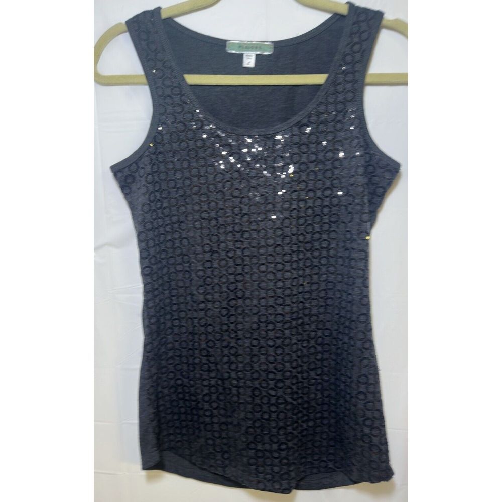 Pleione Front Sequins Gray Tank Top Size Small Stretch
